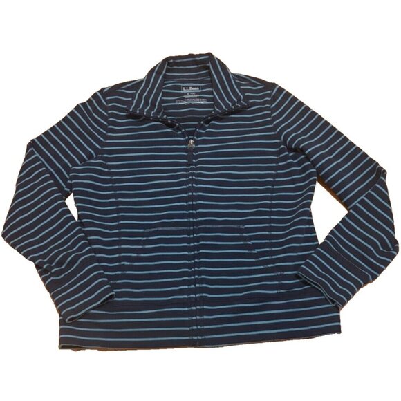 LL Bean Women's Size M-Pet Blue Stripe Full Zip Front Long Sleeve Fleece Jacket - Picture 1 of 3